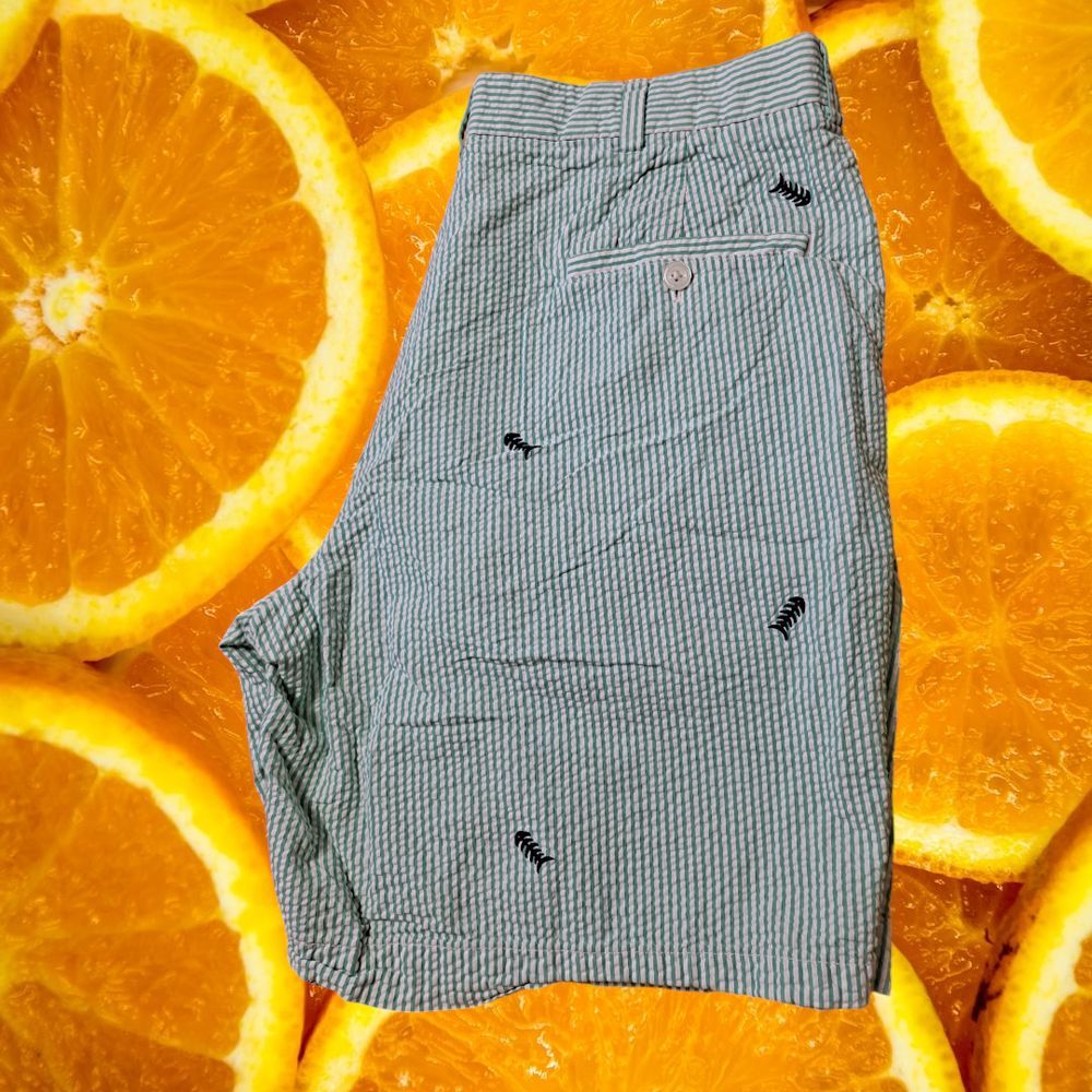 Brooks Brothers 346 Seersucker Fish Print Shorts Preppy Summer Casual W36